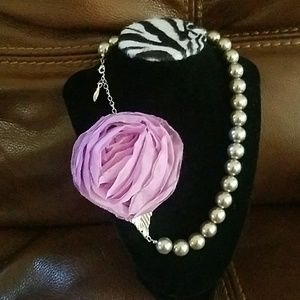 Grey Pearl and purple rose necklace